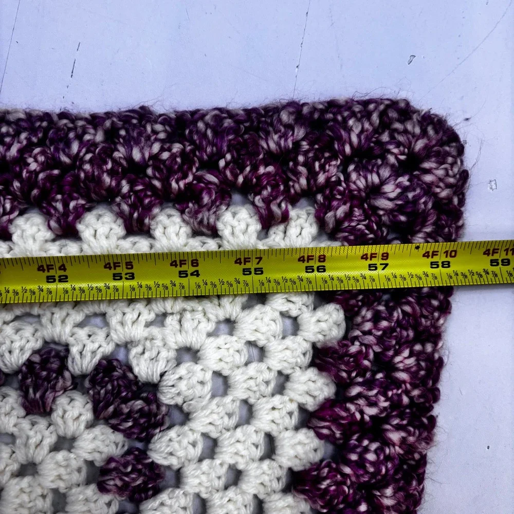 Handmade Crochet Granny Square‎ Blanket White Purple Variegated Afghan 58x54